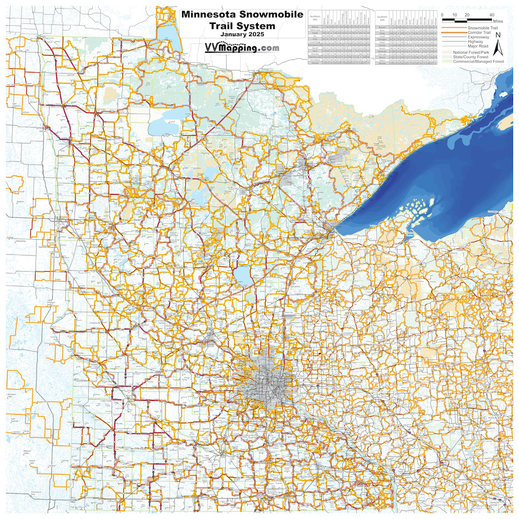 Minnesota Wall Map - Snowmobile (image for) Minnesota Wall Map - Snowmobile